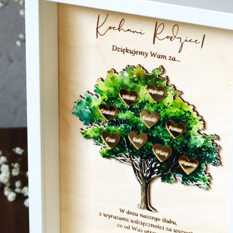 Podziękowania ślubne Ramka drzewo z sercami