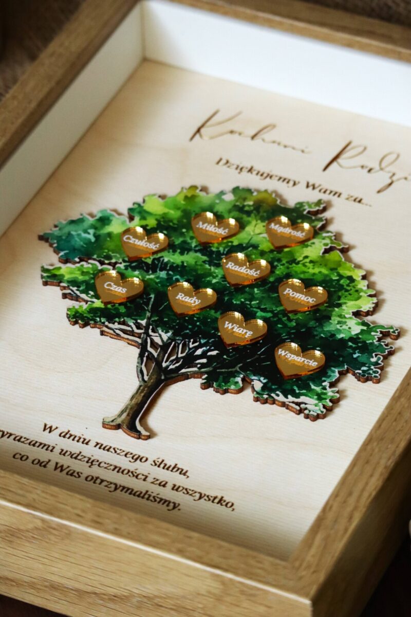 Podziękowania ślubne Ramka drzewo z sercami