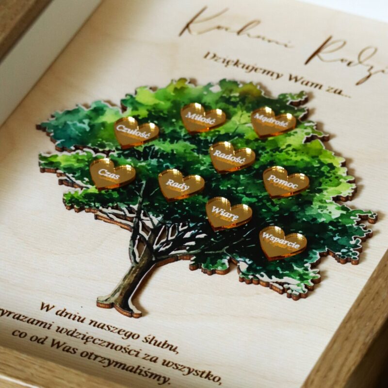 Podziękowania ślubne Ramka drzewo z sercami