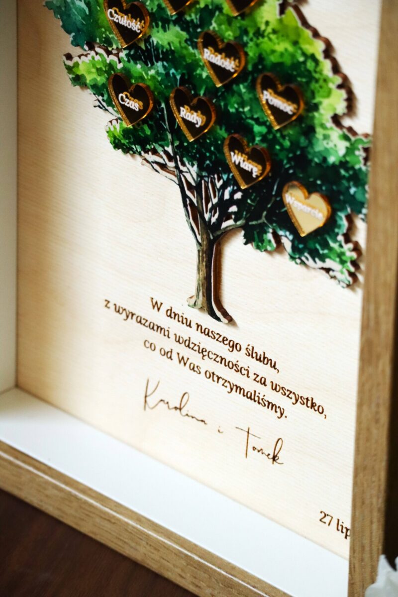 Podziękowania ślubne Ramka drzewo z sercami