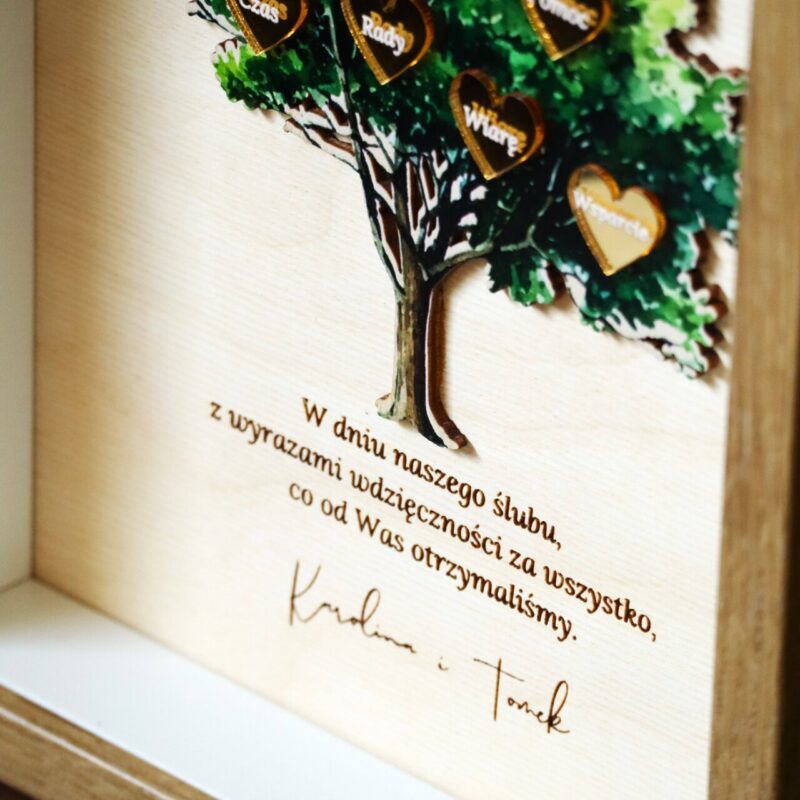 Podziękowania ślubne Ramka drzewo z sercami