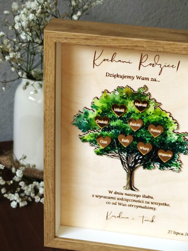 Podziękowania ślubne Ramka drzewo z sercami