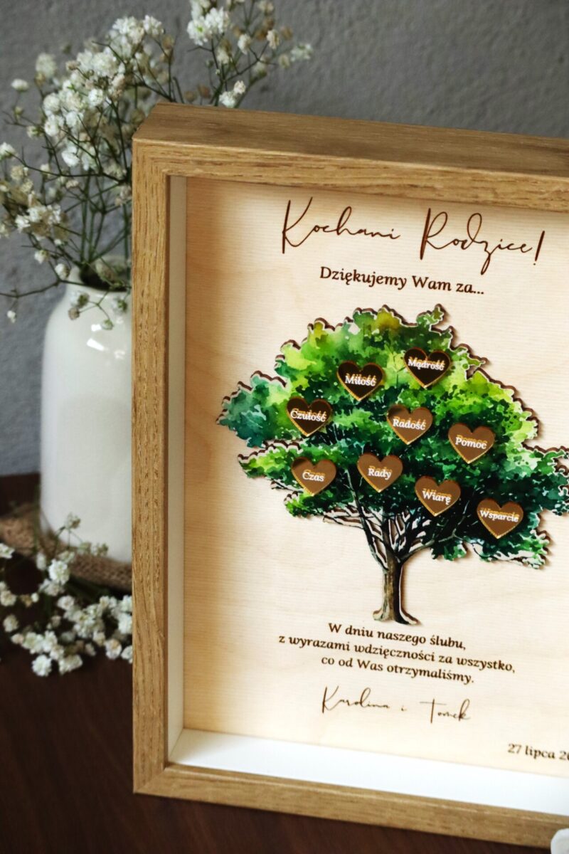 Podziękowania ślubne Ramka drzewo z sercami