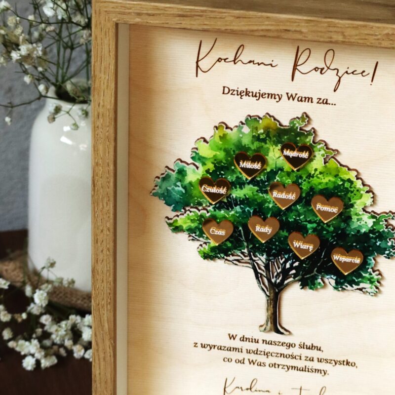 Podziękowania ślubne Ramka drzewo z sercami