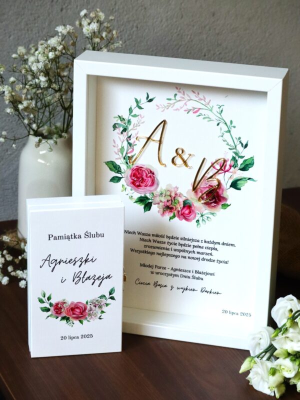Zestaw ślubny dla Nowożeńców z ramką i pudełkiem