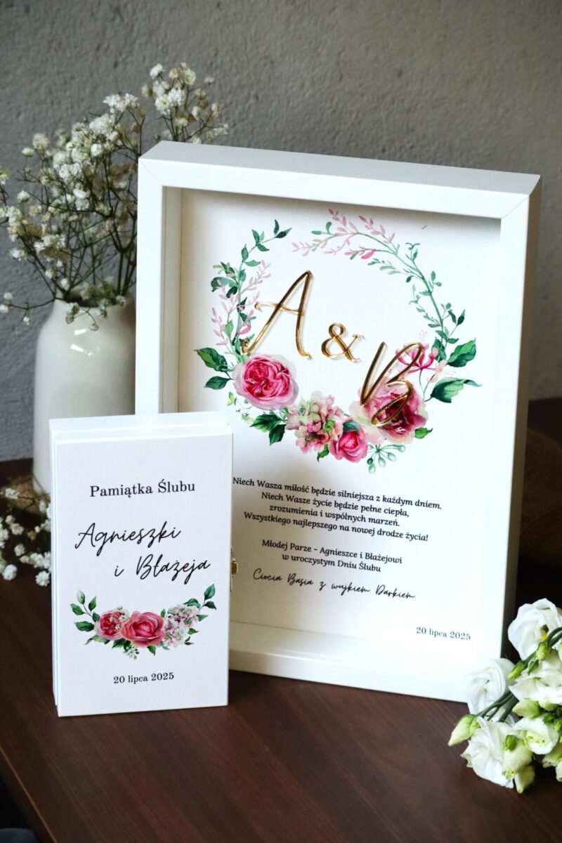Zestaw ślubny dla Nowożeńców z ramką i pudełkiem