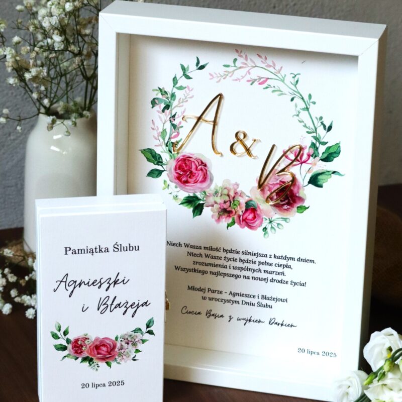 Zestaw ślubny dla Nowożeńców z ramką i pudełkiem