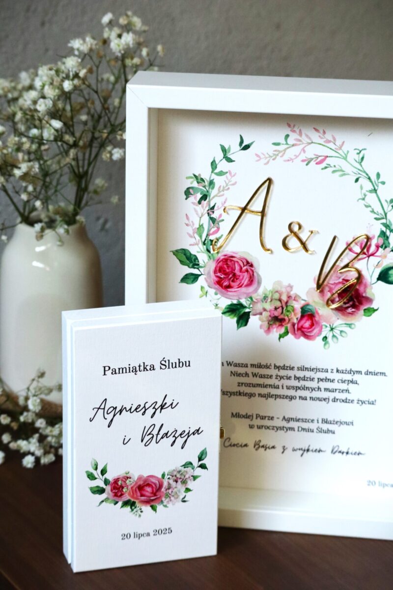 Zestaw ślubny dla Nowożeńców z ramką i pudełkiem