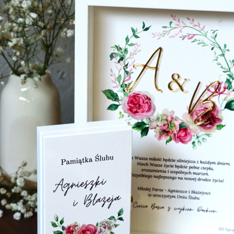 Zestaw ślubny dla Nowożeńców z ramką i pudełkiem