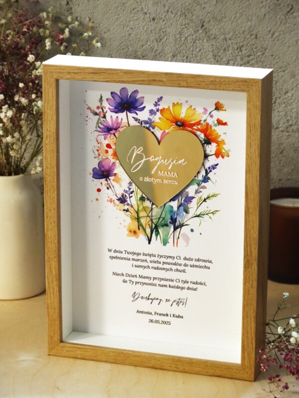 Ramka pamiątkowa dla Mamy ze złotym sercem