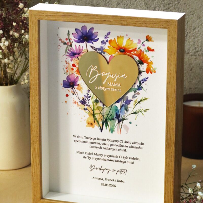 Ramka pamiątkowa dla Mamy ze złotym sercem