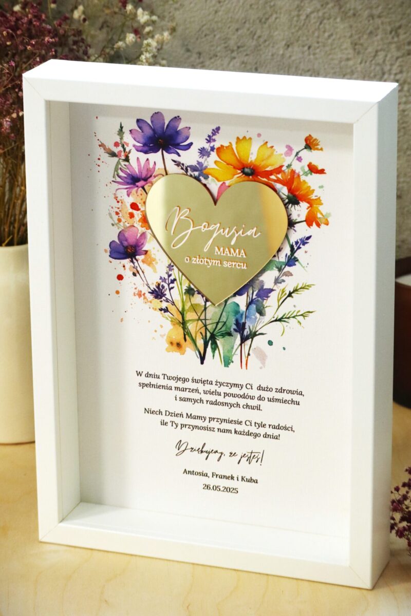 Ramka pamiątkowa dla Mamy ze złotym sercem