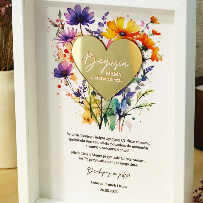 Ramka pamiątkowa dla Mamy ze złotym sercem
