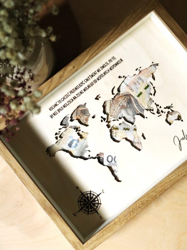 Ramka ślubna na banknoty Mapa Świata