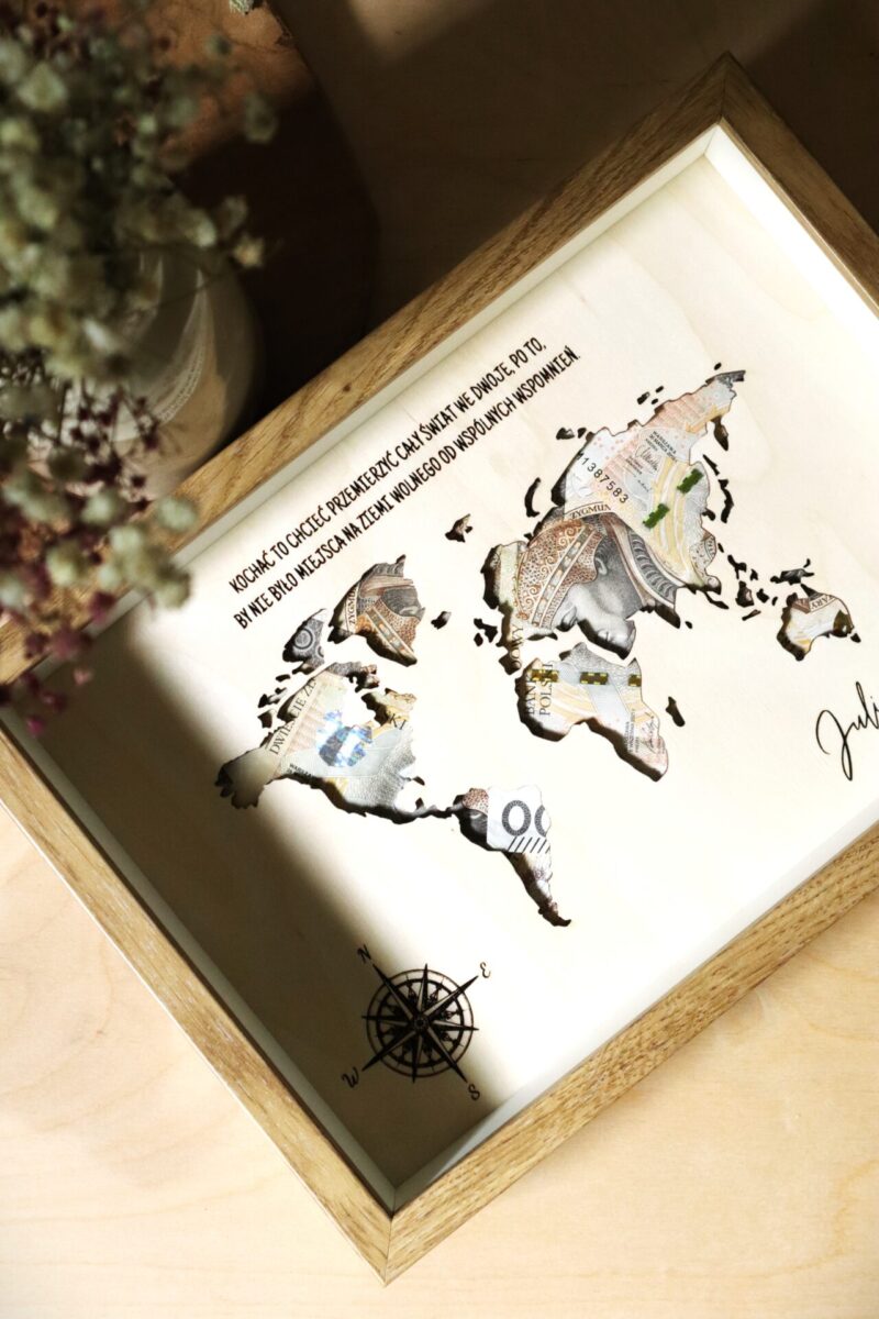 Ramka ślubna na banknoty Mapa Świata