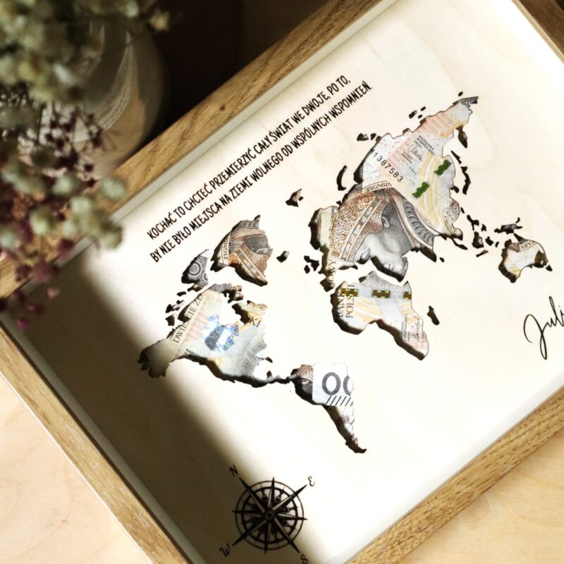 Ramka ślubna na banknoty Mapa Świata