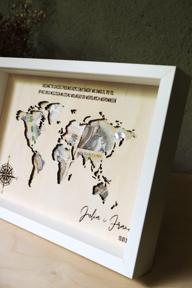 Ramka ślubna na banknoty Mapa Świata