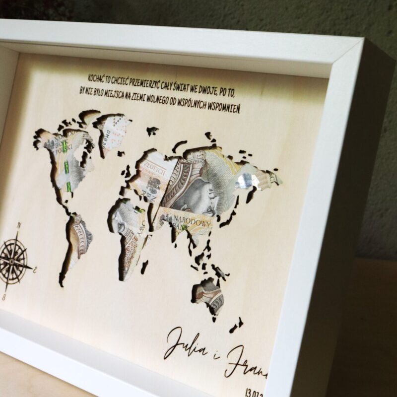 Ramka ślubna na banknoty Mapa Świata