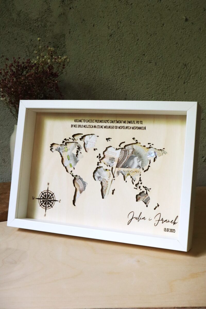 Ramka ślubna na banknoty Mapa Świata