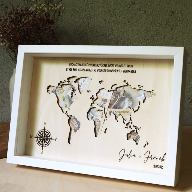 Ramka ślubna na banknoty Mapa Świata