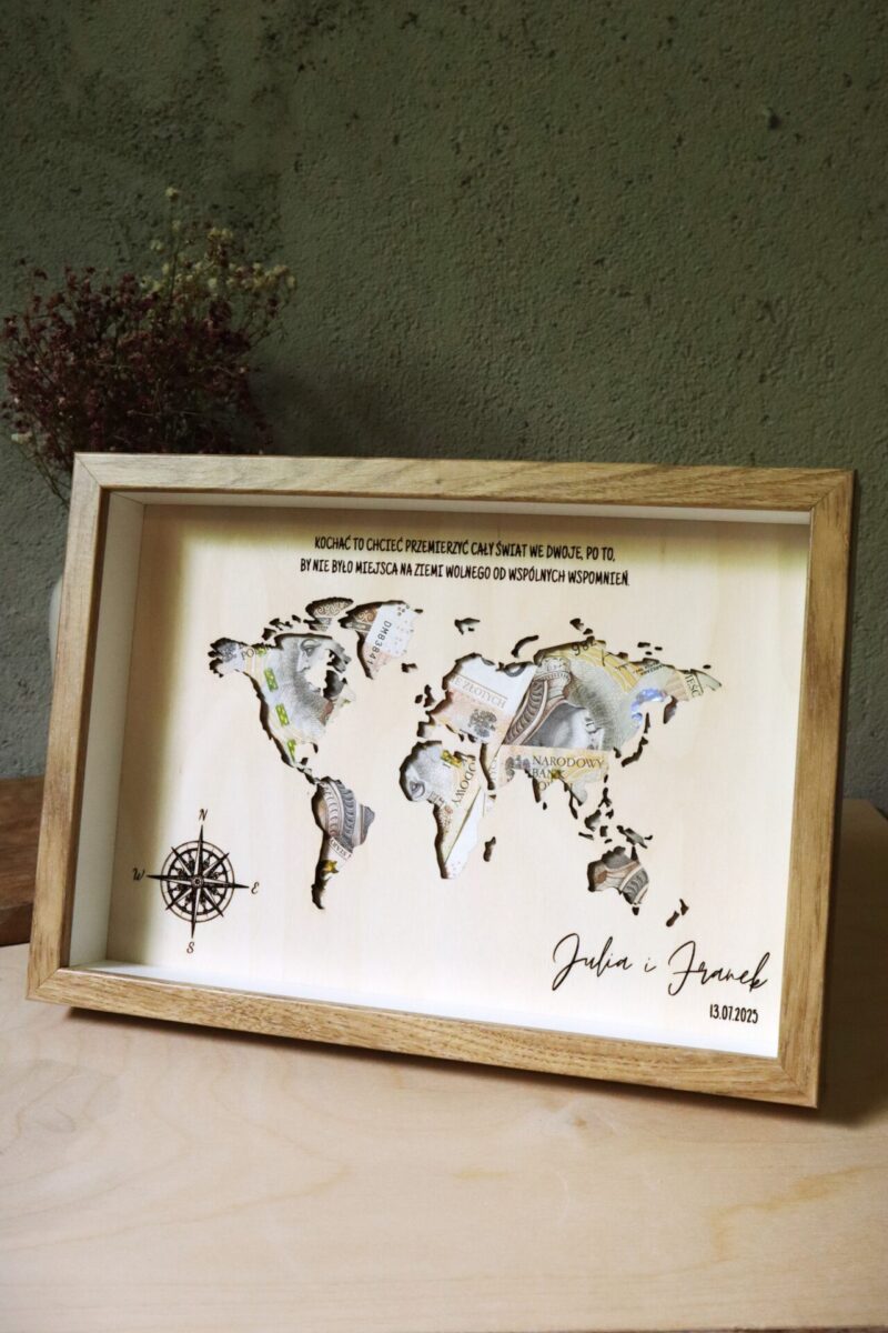 Ramka ślubna na banknoty Mapa Świata