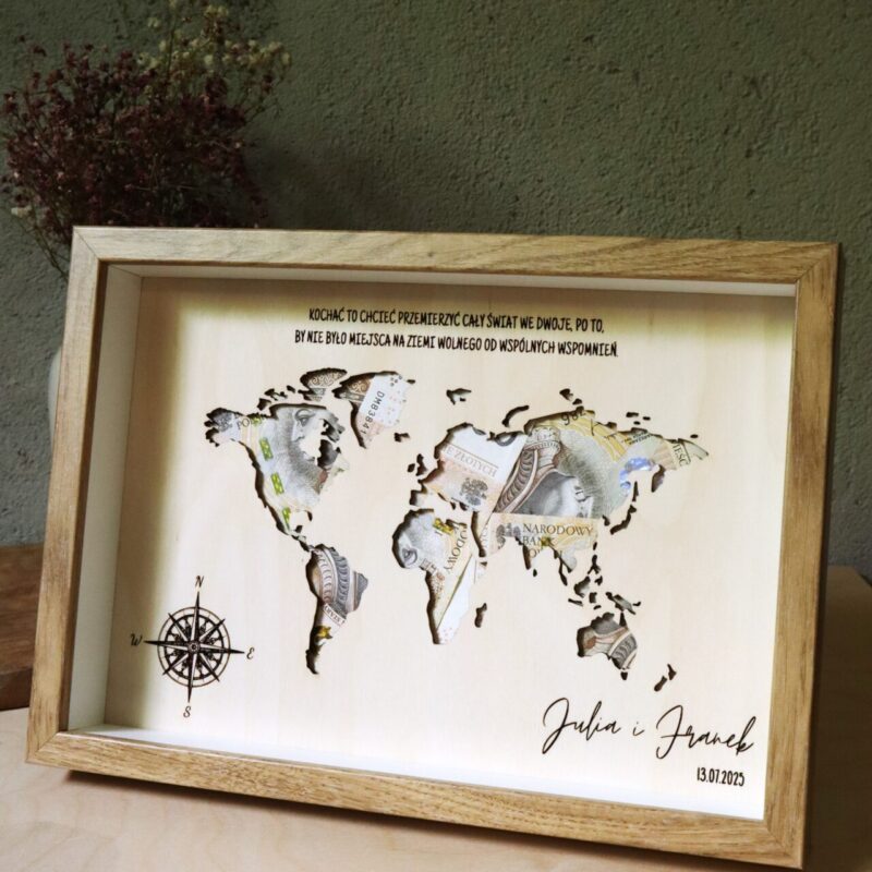 Ramka ślubna na banknoty Mapa Świata