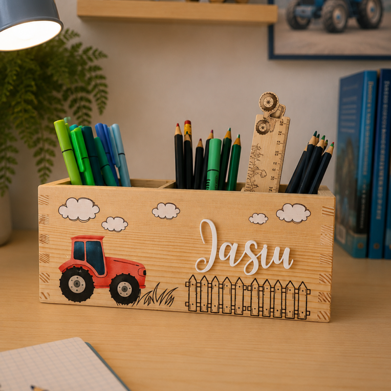 Zestaw organizerów na biurko dziecka z imieniem Pojazdy