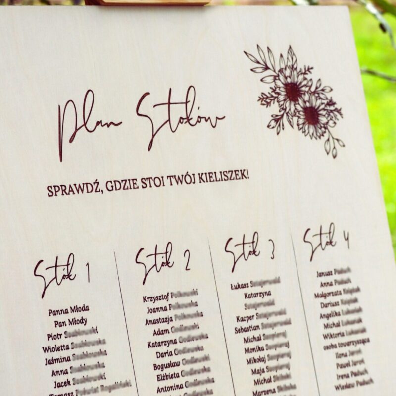 Plan stołów grawerowany Słoneczniki