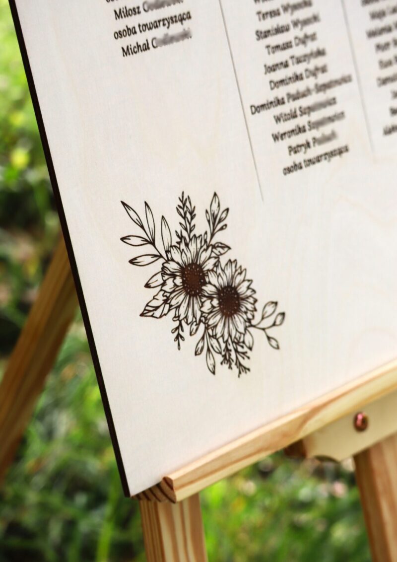 Plan stołów grawerowany Słoneczniki