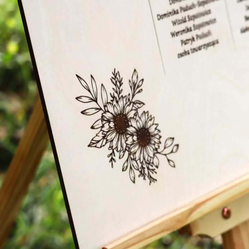 Plan stołów grawerowany Słoneczniki