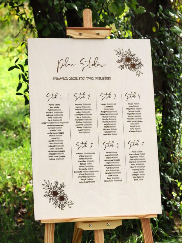 Plan stołów grawerowany Słoneczniki