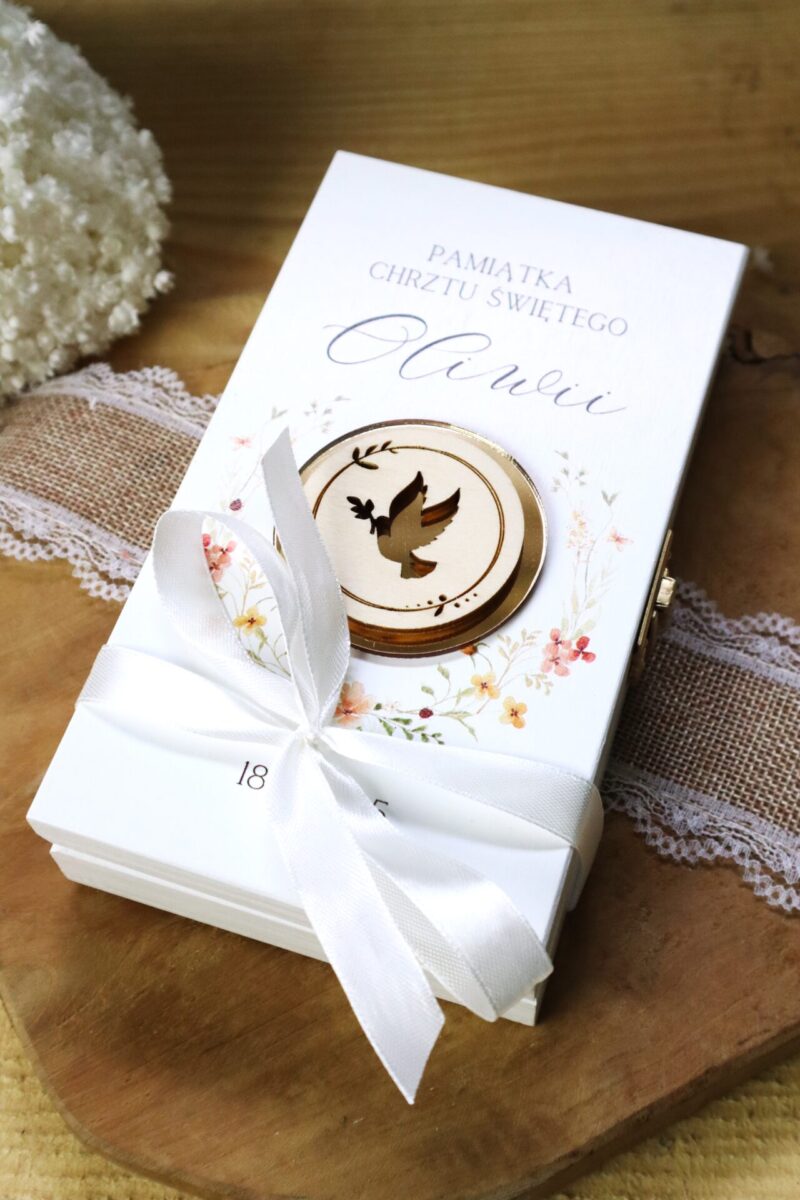 Zestaw na Chrzest lub Komunię z ramką z aniołkiem i pudełkiem na banknoty Dziewczynka