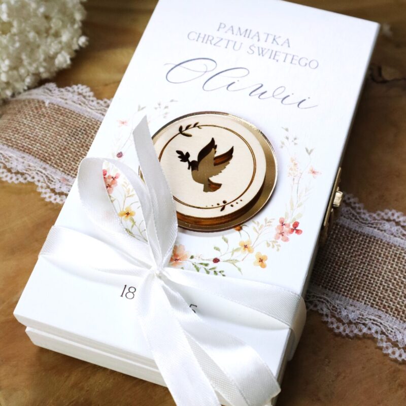 Zestaw na Chrzest lub Komunię z ramką z aniołkiem i pudełkiem na banknoty Dziewczynka