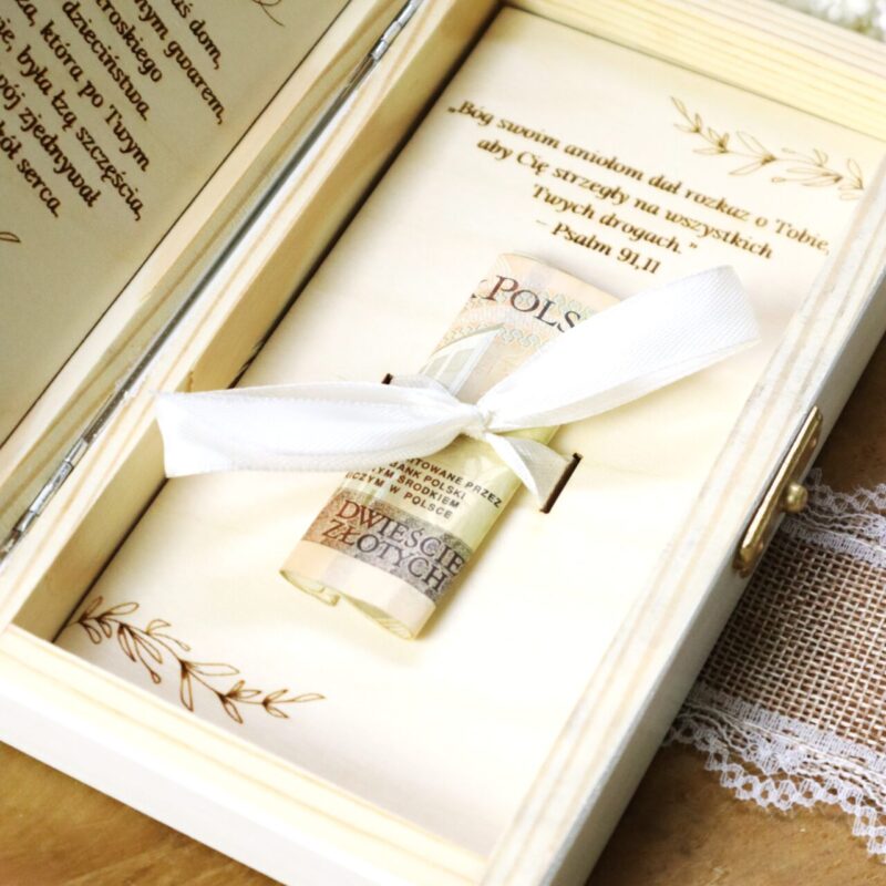 Zestaw na Chrzest lub Komunię z ramką z aniołkiem i pudełkiem na banknoty Dziewczynka