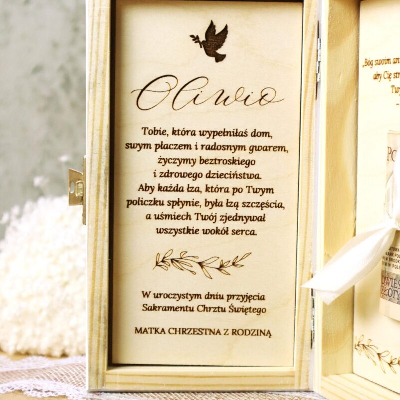 Białe pudełko na banknoty na Chrzest Święty Polne kwiaty