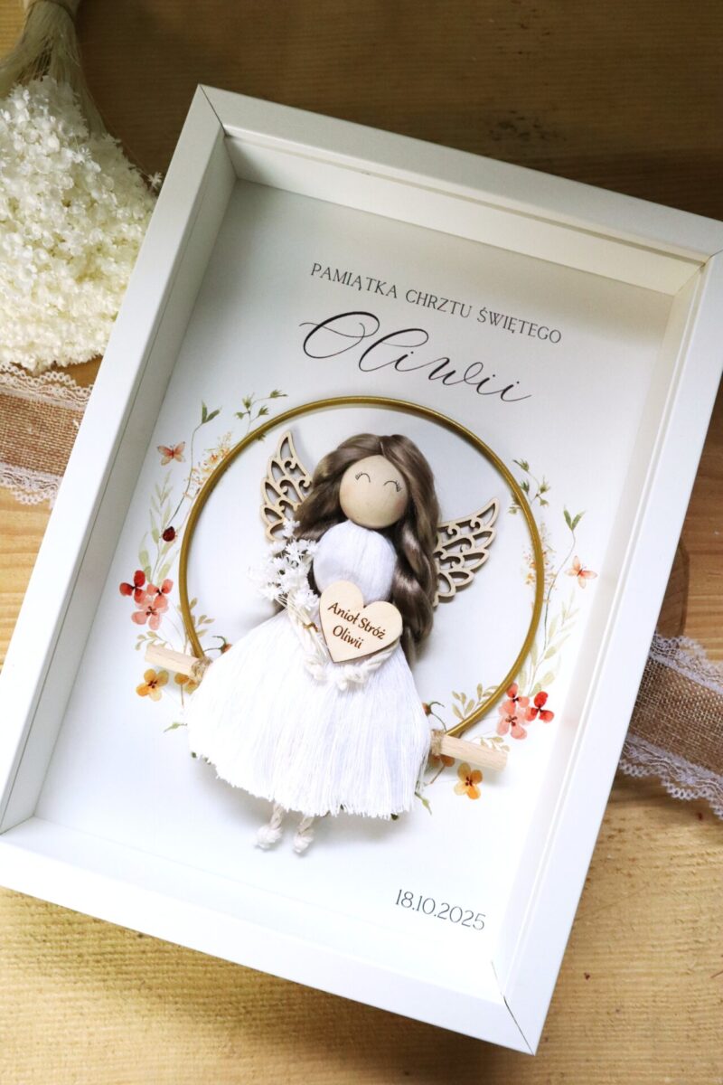 Zestaw na Chrzest lub Komunię z ramką z aniołkiem i pudełkiem na banknoty Dziewczynka
