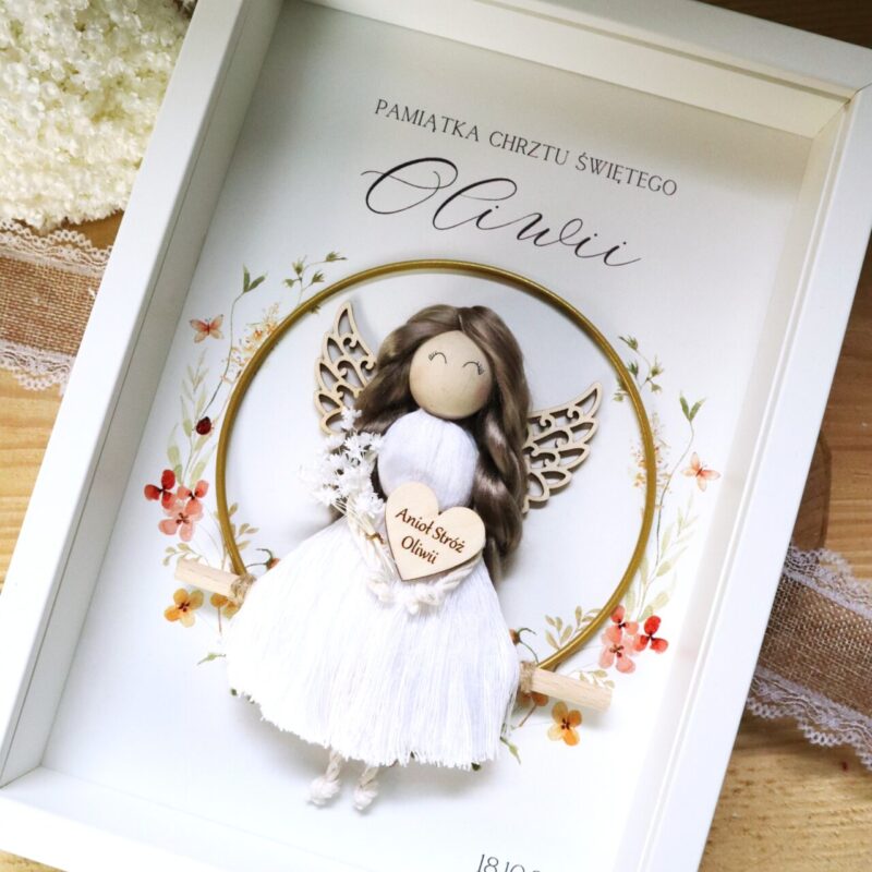 Zestaw na Chrzest lub Komunię z ramką z aniołkiem i pudełkiem na banknoty Dziewczynka