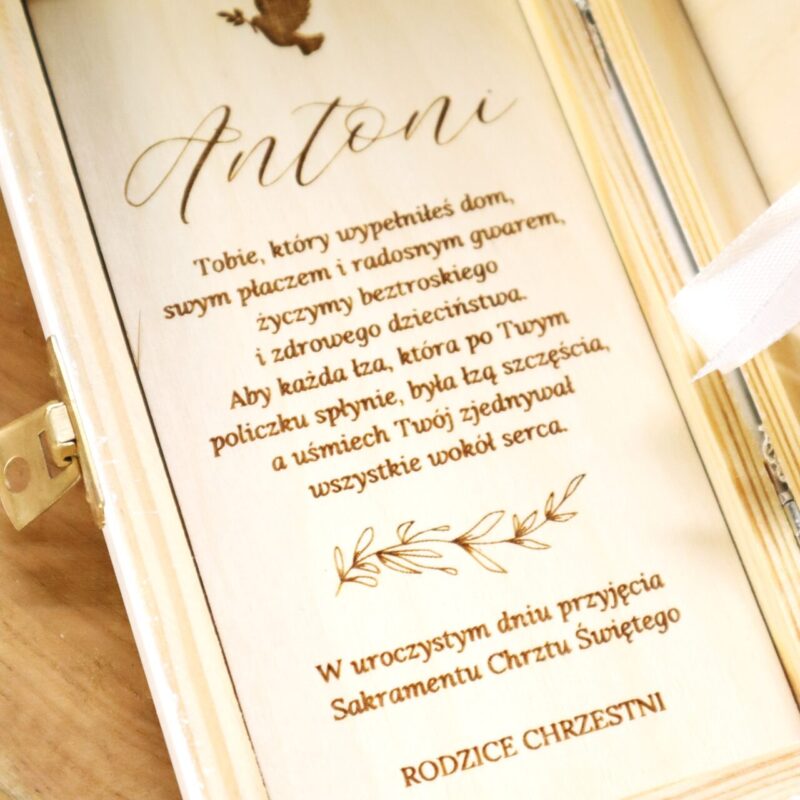 Białe pudełko na banknoty na Chrzest Święty Zielone gałązki