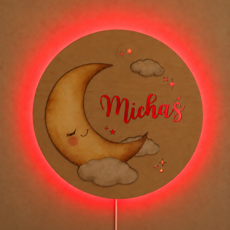Lampka z imieniem Księżyc i chmurki