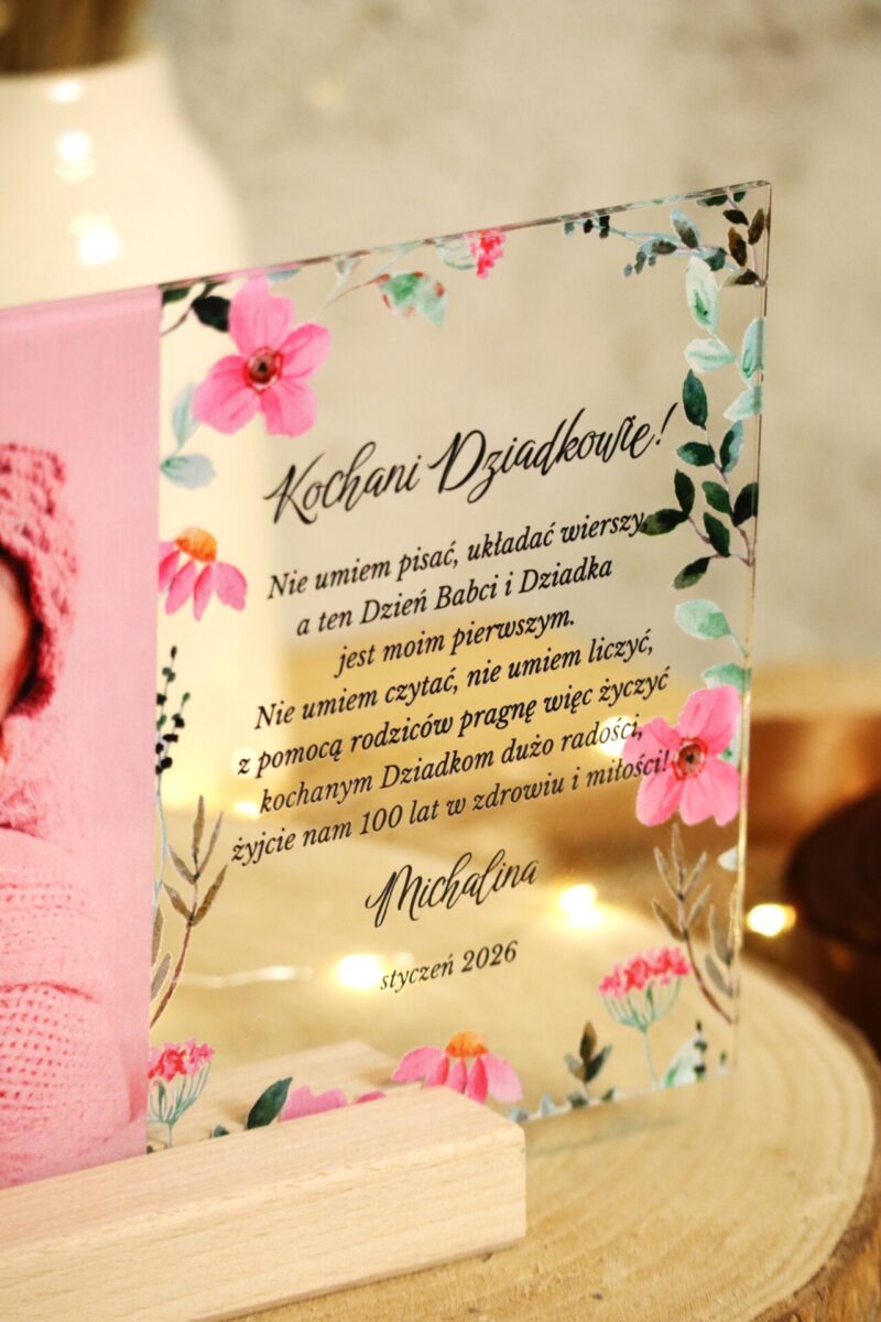 Ramka plexi ze zdjęciem i życzeniami dla Dziadków