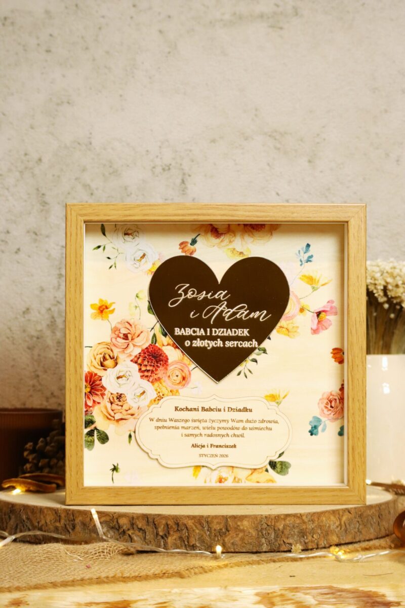 Ramka ze złotym sercem dla Dziadków