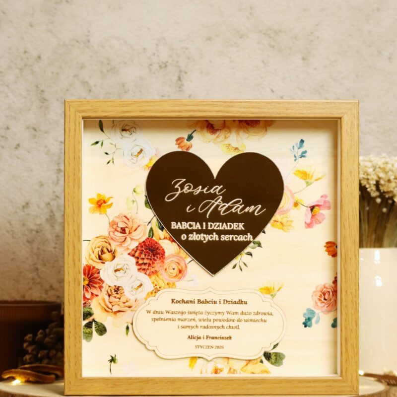 Ramka ze złotym sercem dla Dziadków