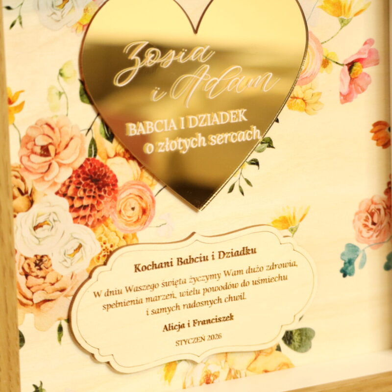 Ramka ze złotym sercem dla Dziadków