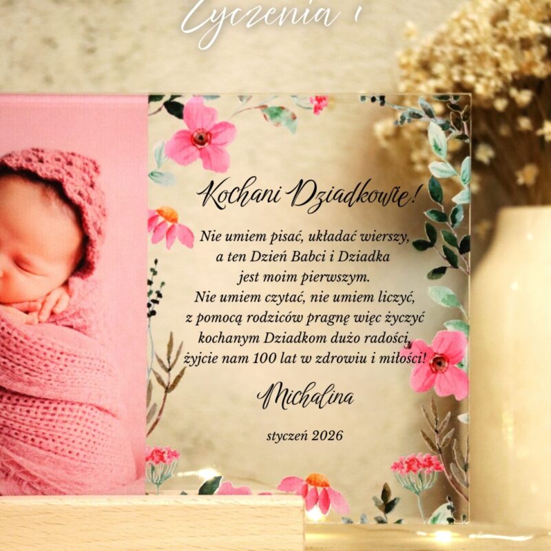 Ramka plexi ze zdjęciem i życzeniami dla Dziadków