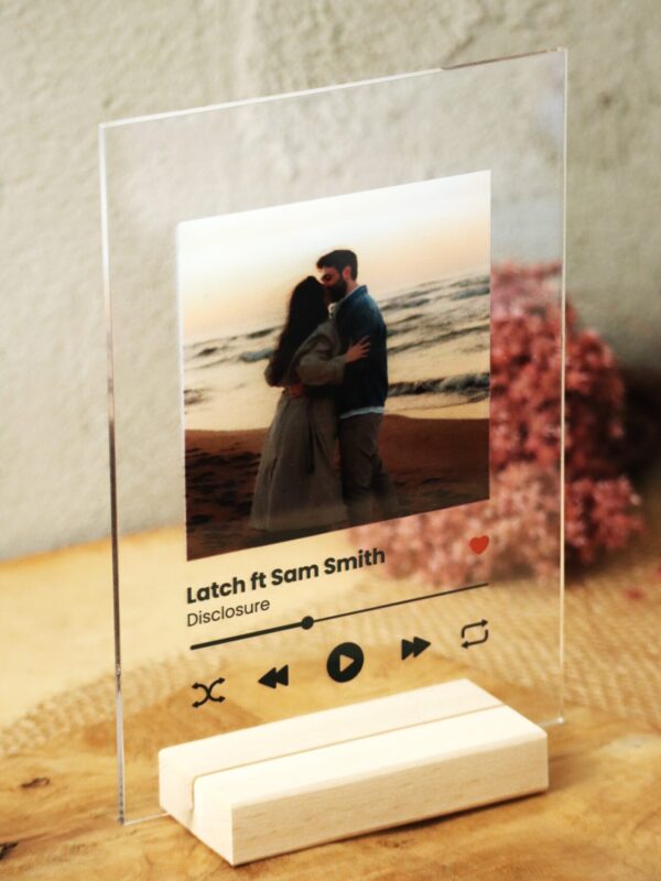 Ramka plexi ze zdjęciem i tytułem piosenki Spotify