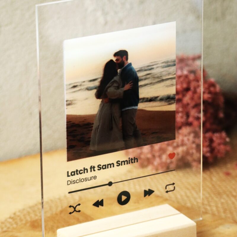Ramka plexi ze zdjęciem i tytułem piosenki Spotify