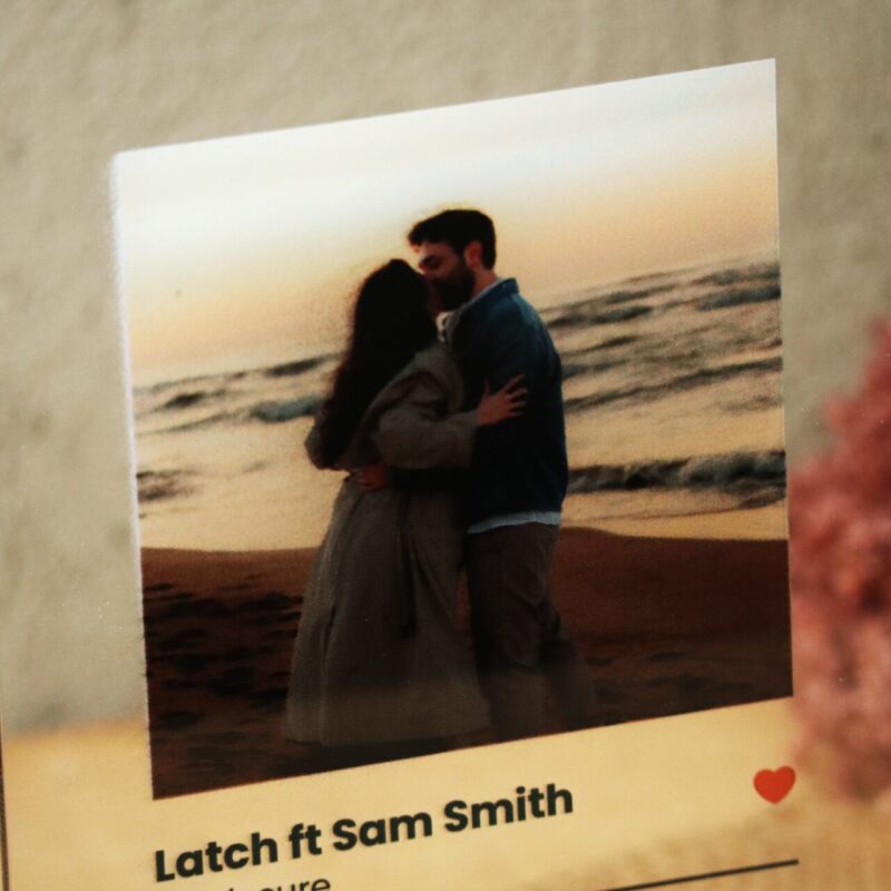 Ramka plexi ze zdjęciem i tytułem piosenki Spotify