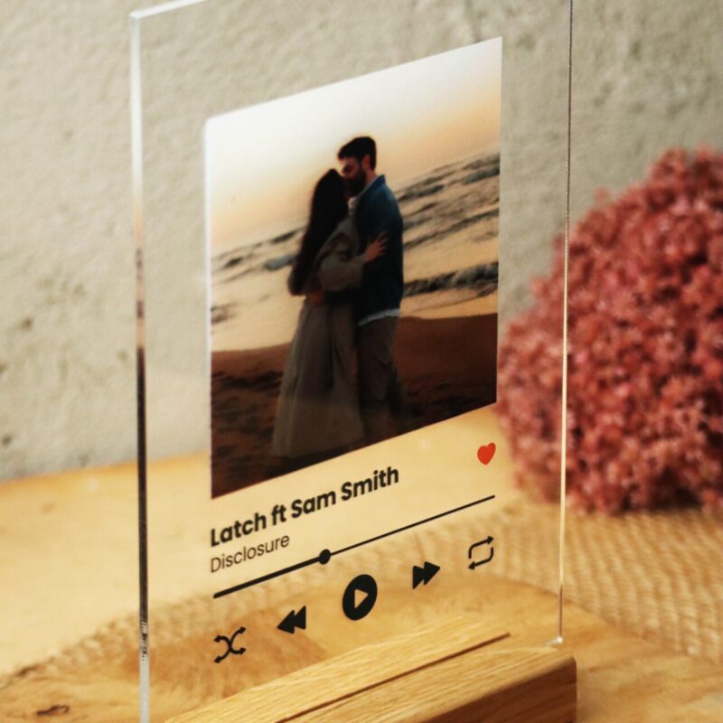 Ramka plexi ze zdjęciem i tytułem piosenki Spotify