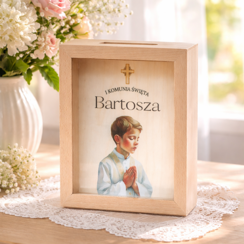 Skarbonka z szybką na I Komunię Świętą