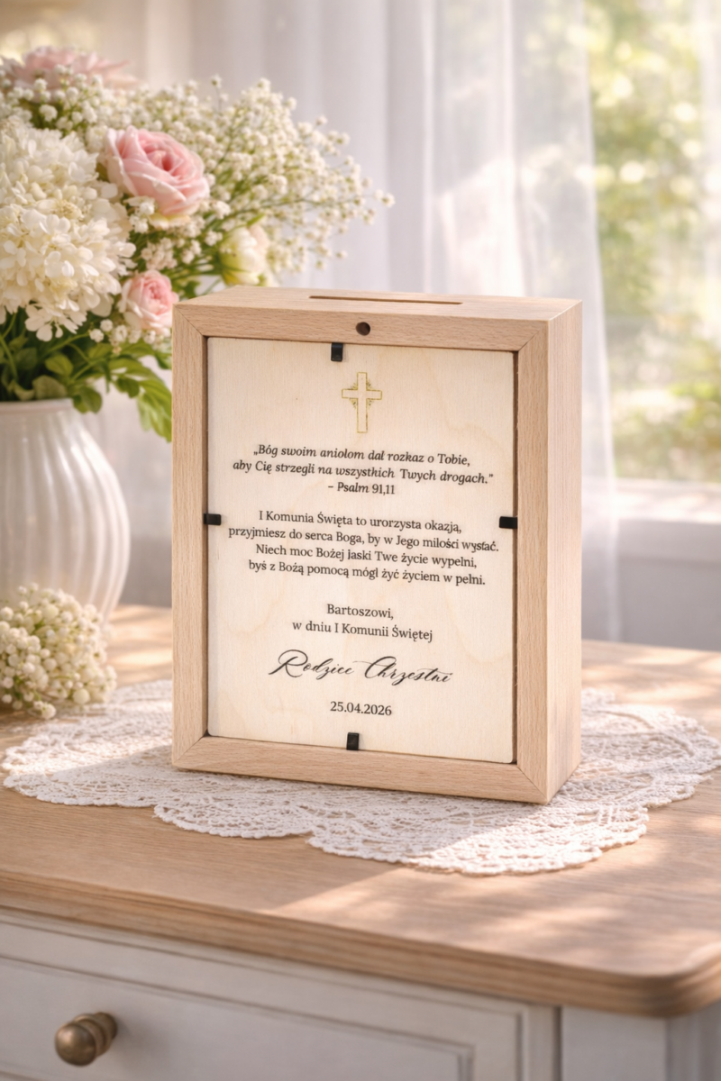 Skarbonka z szybką na I Komunię Świętą